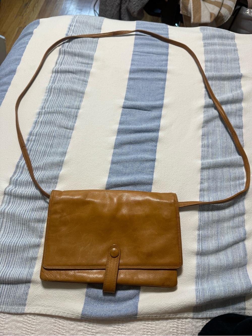 MAUD FRIZON Tan Leather Crossbody Flap Bag